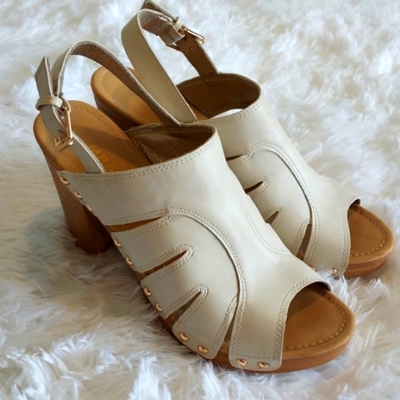 Rampage Shoes - Rampage Quela heeled slingback peep toe sandal beige size 8.5
